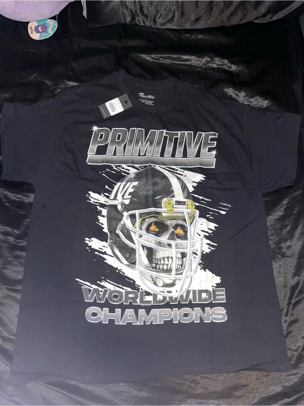 Primitive Black Graphic Logo Tee with White Tag Print